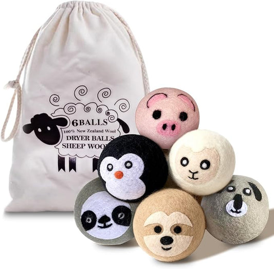 Natural Wool Dryer Balls XL 6-Pack - 100% New Zealand Wool, Reusable Eco-Friendly Fabric Softener, Reduces Wrinkles, Static & Drying Time, Chemical-Free Alternative to Dryer Sheets(WB-01)