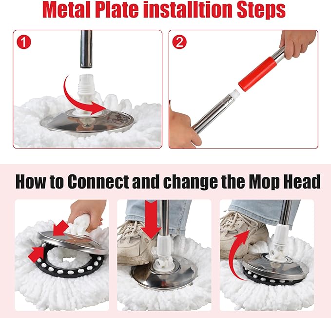 Spin Mop and Bucket with Wringer Set, 360° Spinning Mop Bucket System with 6 Microfiber Mop Replacement Heads and 61" Stainless Steel Adjustable Handle for Floor Cleaning (20QT)