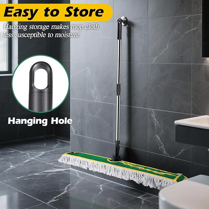 42" Commercial Dust Mop for Floor Cleaning, MASTERTOP Large Flat Mop with Long Handle, Sweeping Broom with 2 Different Mops Pads, Industrial Mop for Hardwood, Tile, Gym, Office, Mall, Warehouse