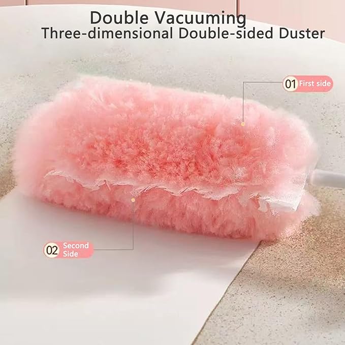 25 Pack Duster Refills with 1 Extended Handle Compatible with S wiffer, Heavy Duty Disposable Dust Removal Tools, Multi-Surface Microfiber Furniture Cleaning Dusters Extendable 35inch Handle - Pink