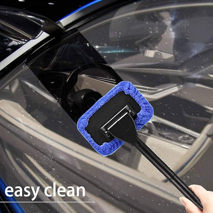 Windshield Cleaning Tool Windshield Cleaning Wand Auto Window Cleaner,5 Pieces Reusable Cloth Pads for Car Interior, Dirty Car Washing Brushes (Blue)