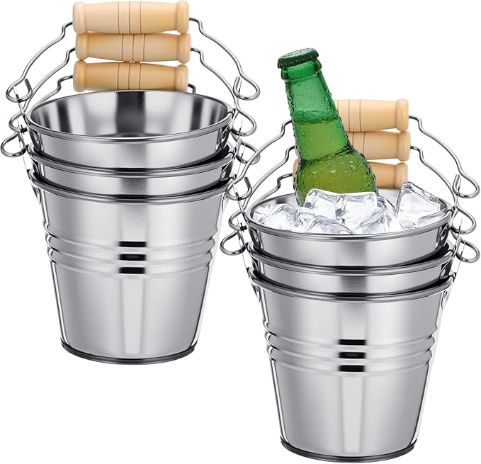 Zopeal 6 Pcs Large Metal Bucket Beer Bucket Galvanized Steel Pail with Handle for Gifts Basket Ice Candy Party (3.5 x 3 x 2.3 Inch,Silver)