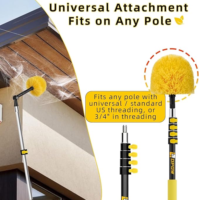 5-to-18 Foot Cobweb Duster with Extension Pole, 25 Ft High Reach and 2 Replaceble Spider Web Brush Heads, Heavy Duty for Indoor & Outdoor Use