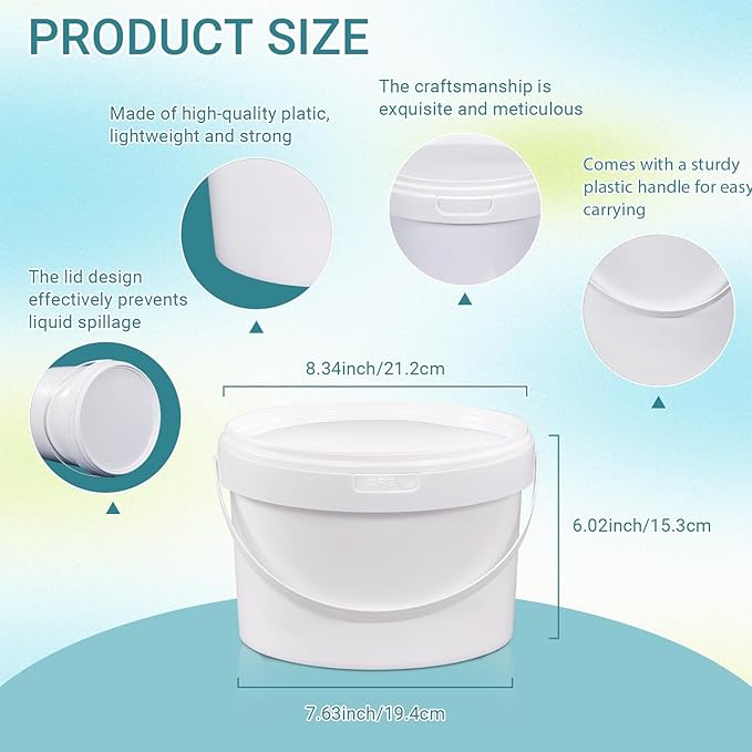 10 Pack White Plastic Bucket with Handle and Lid Food Storage Bucket Containers All Purpose Pail for Multipurpose Paint Water Art Crafts Projects Garage Organization (1 Gallon White)