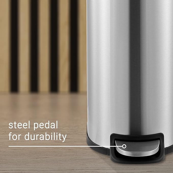 happimess HPM1009A Roland Mini 2.6-Gallon Step-Open Trash Can with Soft-Close Lid, Modern, Minimalistic, Fingerprint Proof for Home, Kitchen, Laundry Room, Office, Bedroom, Bathroom, Chrome