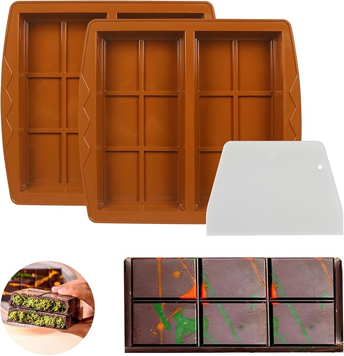 Deep Dubai Chocolate Bar Mold, 2PCS Silicone Chocolate Bar Molds with Scraper, Thick Candy Bar Mold for Baking Homemade Snacks, BPA Free