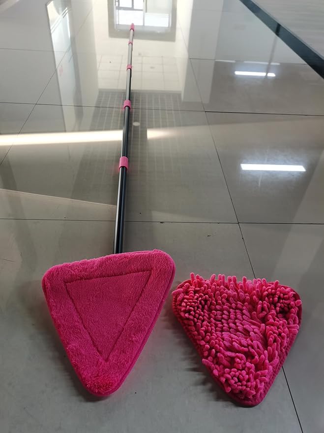 JEHONN Wall Mop with Long Handle 80 inches, Upgraded 180° Collapsible Baseboard Cleaner Tool with Squeegee, Ceiling Duster with 3 Microfiber and 3 Chenille Pads for Cleaning Window, Cabinet (Rose Red)