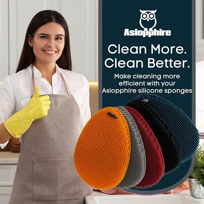 Silicone Sponge Dish Scrubber - Food Grade and Housecleaning - BPA Free Silicone Kitchen Scrubber [5 Pack Ovals Winter]