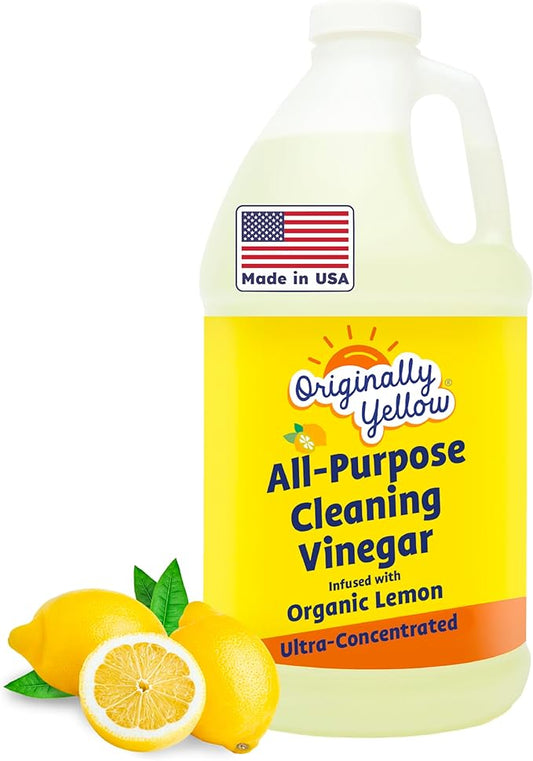 Originally Yellow Lemon Vinegar For Cleaning Purpose | USA Made All Purpose Cleaner | Use as a Floor, Glass, Kitchen, & Bathroom Cleaner | Plant Derived Vinegar Half Gallon | 64 Oz