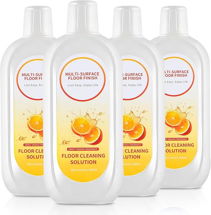 Floor Cleaning Solution Compatible with Tineco iFLOOR Series, All Robot Vacuums & Wireless Wet-Dry Mops, 4 Bottle Floor Cleaner Refill, Orange Scent