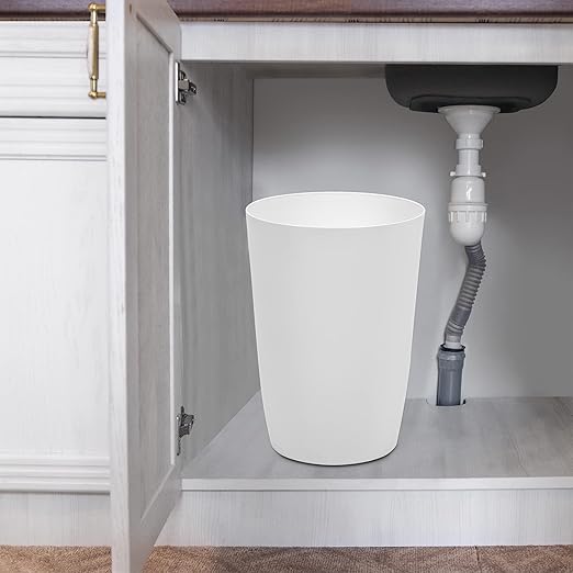 Mini Waste Basket - Durable Small Plastic Garbage Trash Can Bin - Lidless Open-Top Rectangular Slim Profile for Compact Spaces - Suitable for Home, Bathroom, Office, Bedroom, Kitchen and More, White