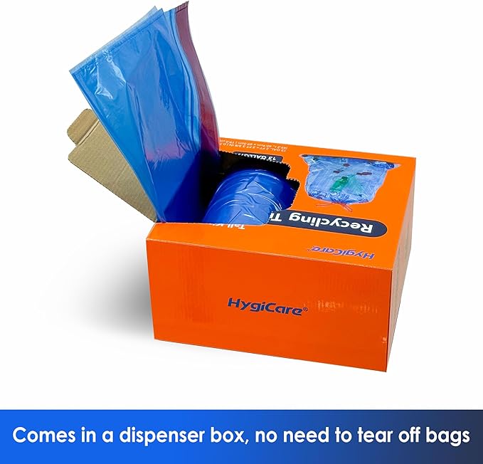 13 Gallon Recycling Trash Bags, Unscented 200 Count Drawstring Tall Kitchen Garbage Bags, Pre-Separated, Ultra Strong, Leakproof, Sturdy, Translucent Blue