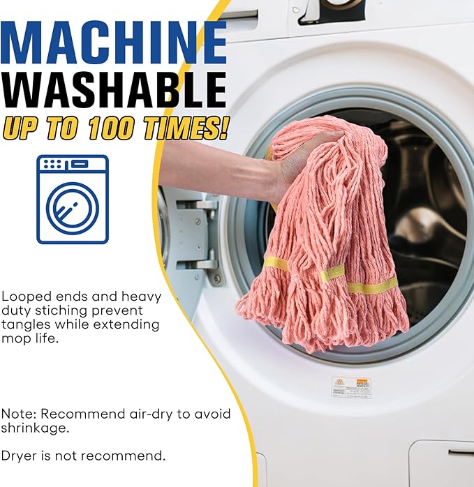 Matthew Cleaning Commercial Mop Head Replacement, 5 Inch Wide Headband, Looped End Cotton Blend String Wet Mops for Floor Cleaning, 24 oz Large, 1-Pack Orange