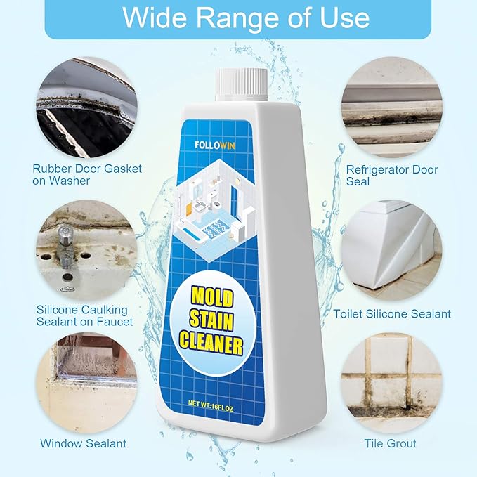 FOLLOWIN Mold and Mildew Stains Cleaner Gel 16oz for Washing Machine Front Loader Seal, Household Mold Stain Cleaner for Shower,Sink,Mold Stain Remover Gel for Bathroom Grout,Bathtub