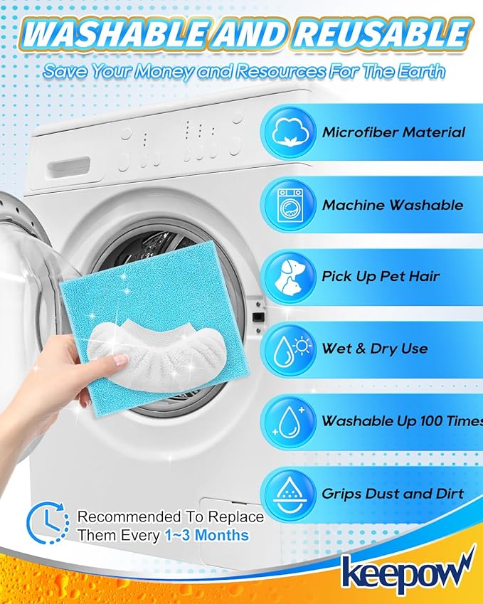 KEEPOW Reusable Microfiber Mop Pads Fit for Waitbird Steam Cleaner STC-EU168, 4 Pack Microfiber Cleaning Replacement Pads for Hardwood Floor Cleaning & 4 Pack Ironing Cloths, (Mop is Not Included)