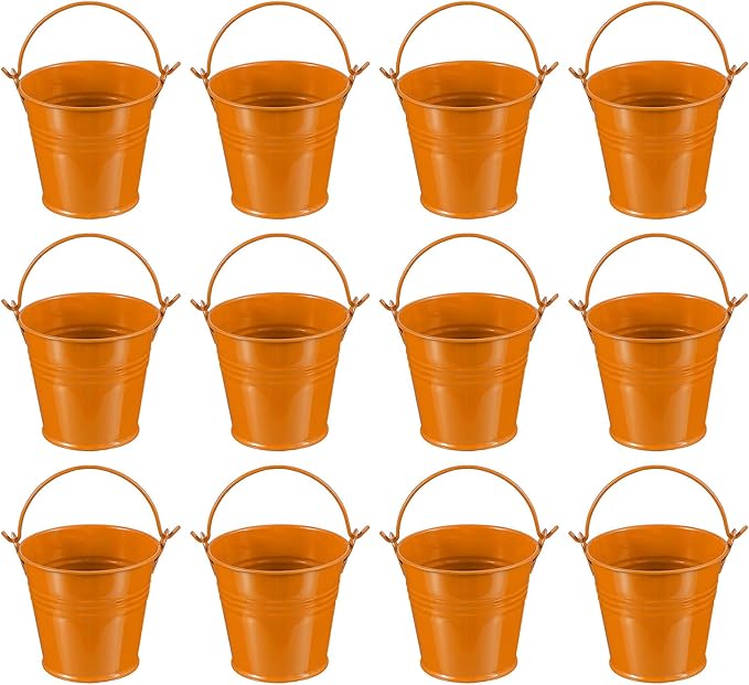 PATIKIL 2.7"x2.3" Small Metal Buckets with Handle, 12 Pcs Mini Galvanized Bucket Colorful Easter Buckets for Crafts Party Favors Decoration, Orange