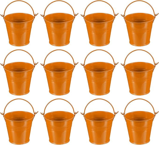 PATIKIL 2.7"x2.3" Small Metal Buckets with Handle, 12 Pcs Mini Galvanized Bucket Colorful Easter Buckets for Crafts Party Favors Decoration, Orange