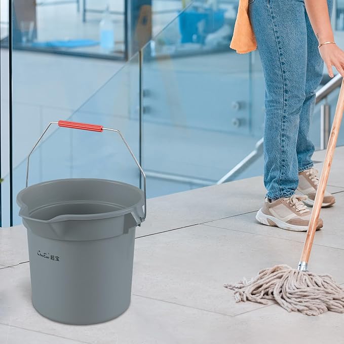 3.5 Gallon Commercial Cleaning Plastic Buckets with Handles, Gray Industrial Round Utility Pail, 4-Pack