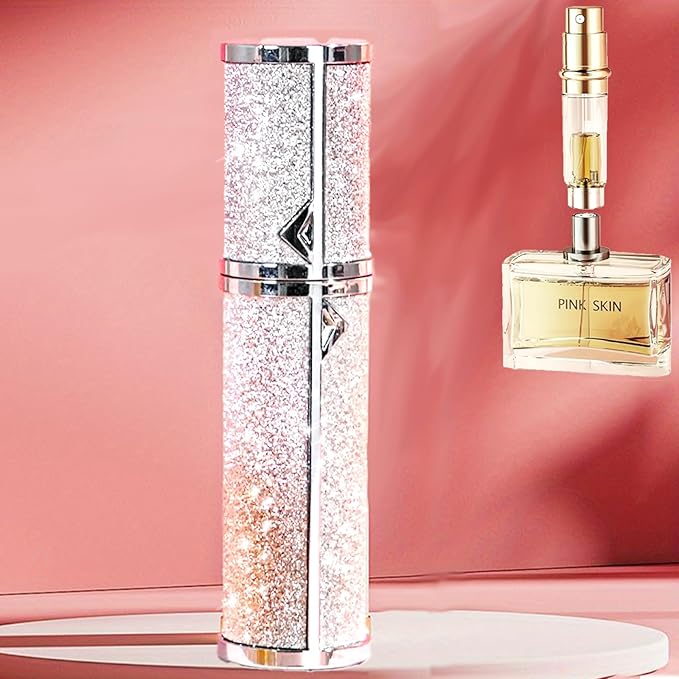 Travel Perfume Bottle Refillable,Perfume Travel Refillable Mini Spray Bottles Leather Cologne Dispenser, Portable Empty Spray Bottle Cologne Dispense Filling Atomizer 5ml (Silvery)