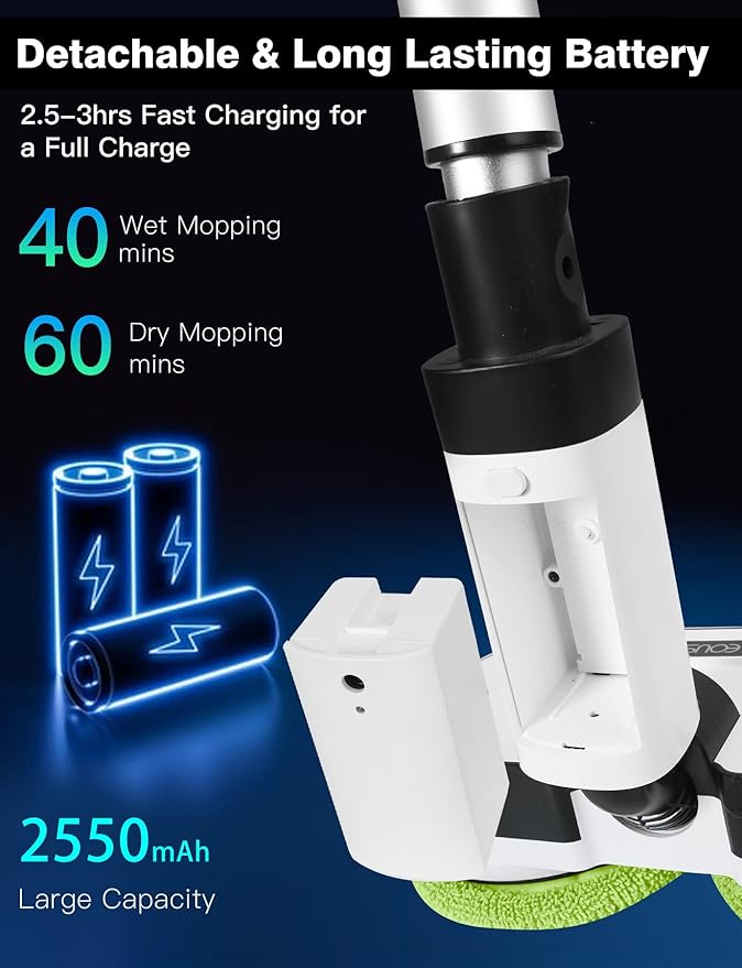 Cordless Electric Mop, Floor Cleaner with LED Headlight & Water Sprayer, Up to 60 Mins Detachable Battery, Dual-Motor Powerful Spin Mop, 300ML Water Tank for Multi-Surface, Self-Propelled