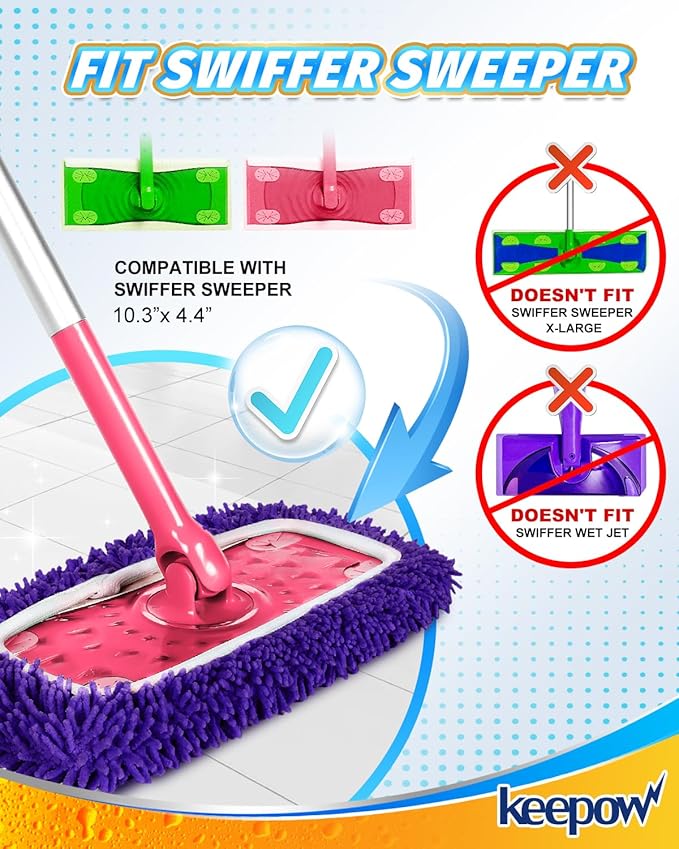 8Pcs Reusable Microfiber Mop Pads Compatible with Swiffer Sweeper Mop, Replacement Wet Mopping pad Refills & Washable Dry Sweeping Cloths for Surface/Hardwood Floor Cleaning