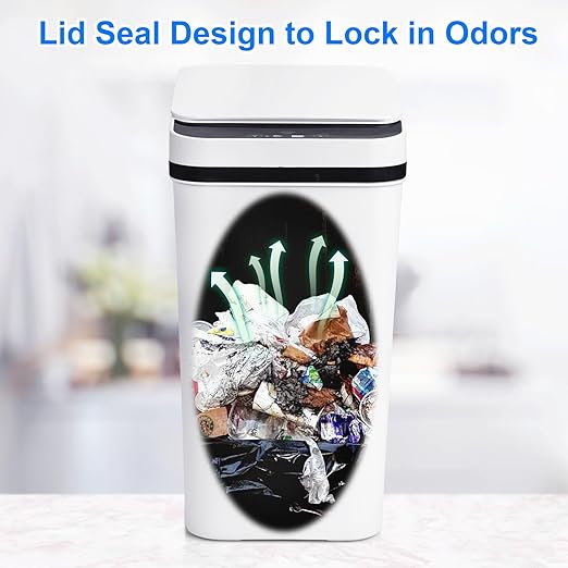 Bathroom Trash Cans with Lid 2 Pack Touchless Automatic Motion Sensor 2.2 Gal & 4 Gal Small Garbage Can, Smart Electric Narrow Garbage Bin for Bedroom Office Kitchen (White)