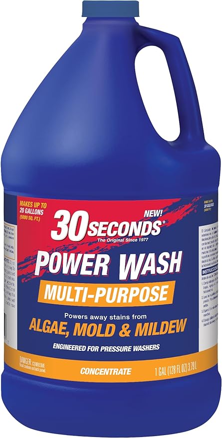 30 SECONDS Pressure Washer Concentrated Cleaner – Power Cleans Stains from Algae, Mold & Mildew, Dirt, Grime – Makes up to 20 Gallons