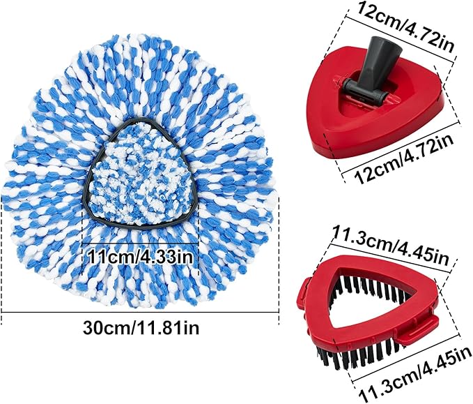 Mop Heads Replacements for O-Cedar RinseClean 2-Tank Spin Mop, Mop Replace Head for O Cedar, Mop Heads Include 4 Pack Mop Refills, 2 Scrubber Mop Heads, 1 Mop Base, Reusable, Easy to Replace