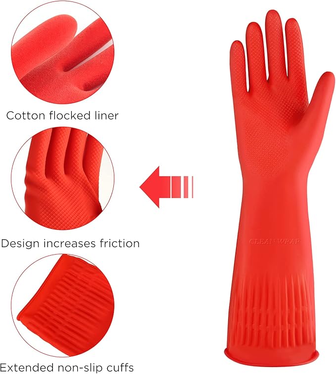 Rubber cleaning gloves 1 or 3 Pairs for kitchen,Cotton Lining,Dishwashing gloves long with lined,Reuseable.