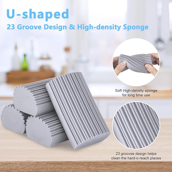 4 Pack Damp Clean Duster Sponge, Magic Sponge Eraser for Household Cleaning, Reusable Dusters Cleaning Supplies for Housekeeping, Dish, Blinds, Glass, Baseboards,Window Track Grooves and Faucets