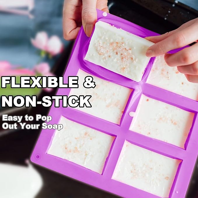 Silicone Soap Molds, Oval & Rectangle Soap Bar Mold, 6 Cavities DIY Mould for Homemade Craft Soap, Pudding, Muffin, Chocolate, Brownie, Cornbread, Cheesecake, Cake & Ice Cube - Just Pop Out