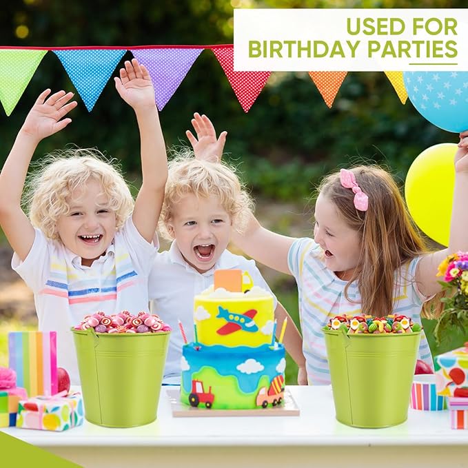 OBTANIM 7 Pack Green Metal Buckets with Handle Galvanized Ice Pails for Plants, Succulents, Party Favors Organizing, Rustic Home Decor or Classrooms Pencil Storage (6 x 4.4 inch)