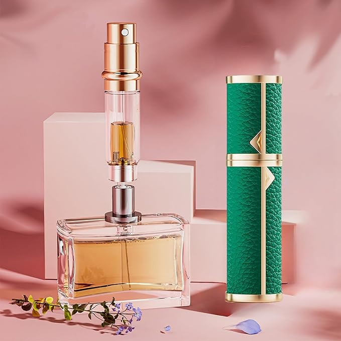 Travel Perfume Bottle Refillable,Perfume Travel Refillable Mini Spray Bottles Leather Cologne Dispenser, Portable Empty Spray Bottle Cologne Dispense Filling Atomizer 5ml (Green)