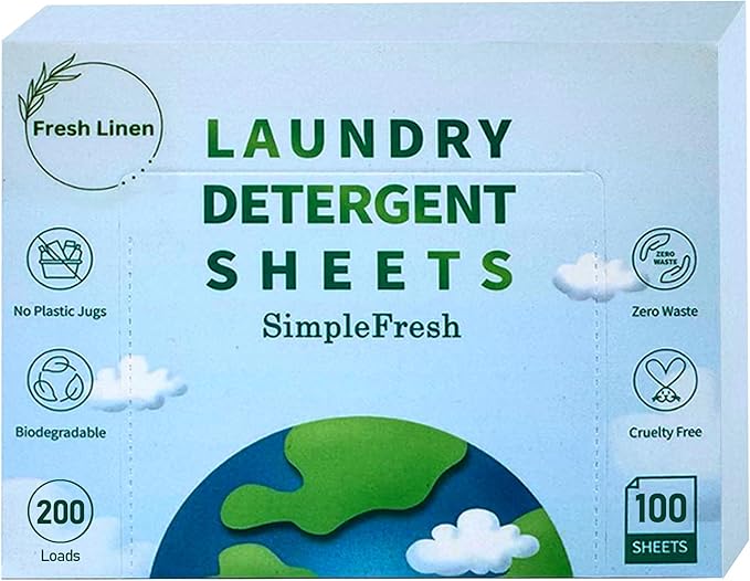 100 Laundry sheets 200 loads | Laundry Detergent Sheets, Eco-Friendly, Plant-Based, Hypoallergenic, No Plastic Jug Kindly (Fresh Linen)