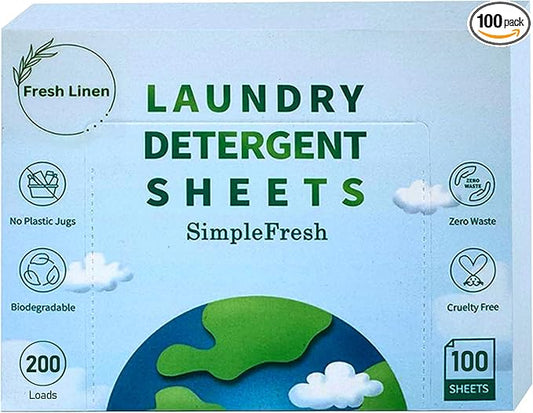 100 Laundry sheets 200 loads | Laundry Detergent Sheets, Eco-Friendly, Plant-Based, Hypoallergenic, No Plastic Jug Kindly (Fresh Linen)