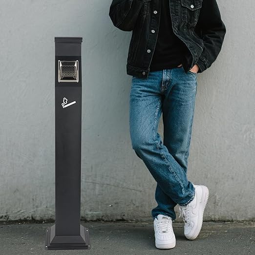 46.5” Outdoor Vertical Trash Bin, Stainless Steel Commercial Trash Receptacle with Inner Bucket, Waterproof Trash Bin Container for Outside, Standing Trash Can for Home Office Hotel Patio