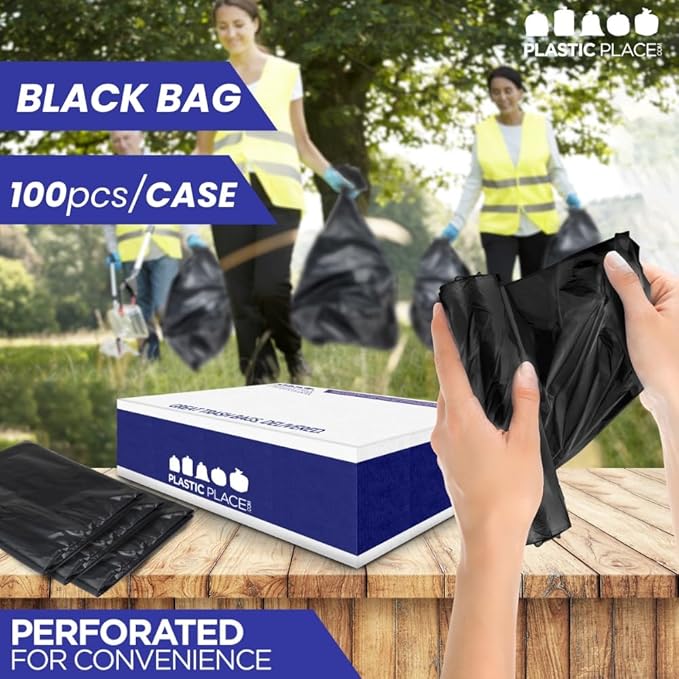 Plasticplace 40-45 Gallon Trash Bags, Heavy Duty Trash Can Liners: Black Trash Bags, 40 Gallon Trash Bags and 45 Gallon Trash Bags Heavy Duty 1.5 Mil, 40"x46" Size, 100 Count
