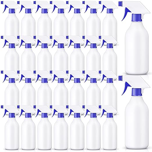 Tanlade 30 Pcs Plastic Spray Bottles 16 oz Leak Proof Squirt Bottle Refillable Empty Spray Water Mist Sprayer with Nozzles for Hair Essential Oil Cleaning Solutions Plants Pets(Blue)