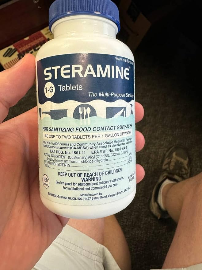 6 Bottles Steramine Sanitizer Tablets w/15 QT-10 Test Strip - Multi Purpose Steramine Sanitizing Tab for Food Contact Surface, Kitchen, Restaurant, Diner & Food Service by FryOilSaver Co. (900 Count)