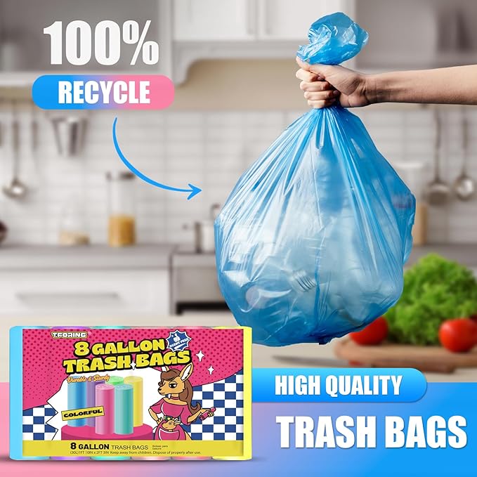 8 Gallon Trash Bags Colored - 150 Count Medium Garbage Bags Unscented, 30 Liter Thick Trash Can Liners, Plastic Wastebasket Liners for Home Kitchen Bathroom