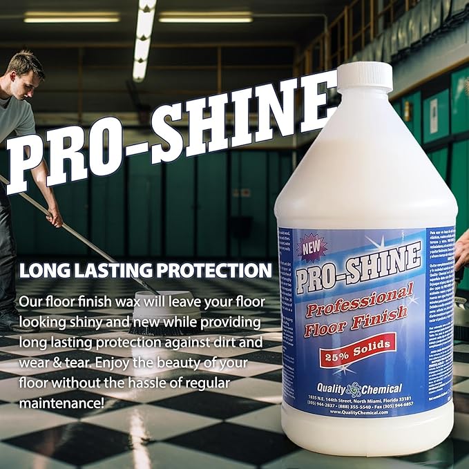 Quality Chemical Pro Shine High Solids Commercial Wet-Look Floor Finish Wax - High Shine Floor Cleaner, Future Floor Wax - Floor Wax for VCT Tile Floors, Polish & Restorer - 128 oz (Pack of 1)