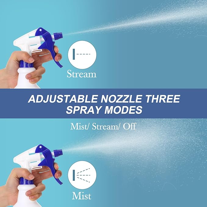 Zubebe 24 Pack 32 oz Plastic Spray Bottle Bulk Empty Leakproof Heavy Duty Spray Bottles for Cleaning Supplies Mist Bottles with Label and Adjustable Nozzle for Plant (Blue,Clear Scale)