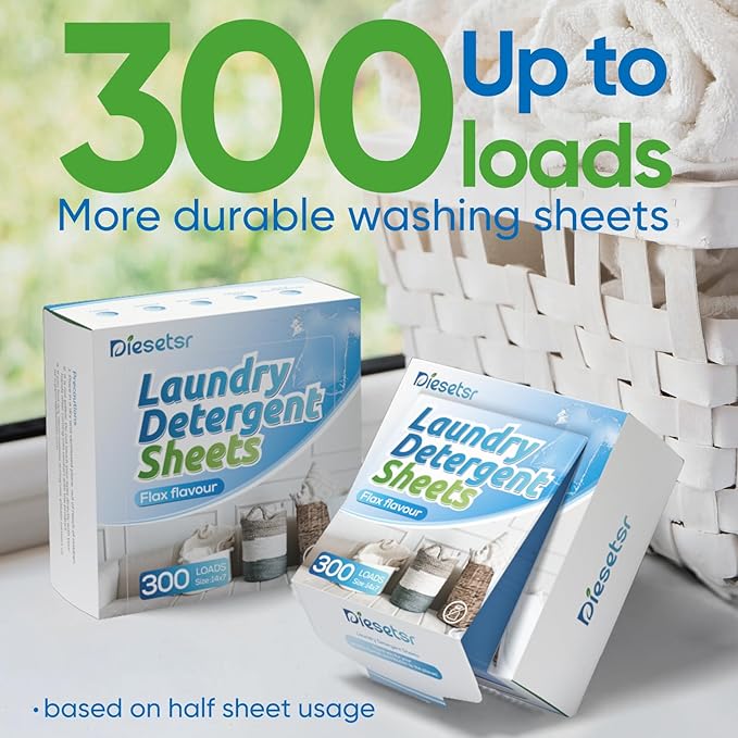 Laundry Detergent Sheets 150 Counts Travel Laundry Sheet ECO-friendly, 300 Small Loads Plastic-Free Clothes Washing Soap-Fresh Linen