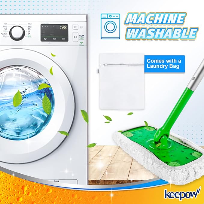 KEEPOW Reusable Dry Sweeping/Wet Mopping Cloths Compatible with Swiffer Sweeper, Washable Microfiber Mop Pads Refills for Hard-Surface/Hardwood Floor Cleaning, 6-Pack (Mop is Not Included)