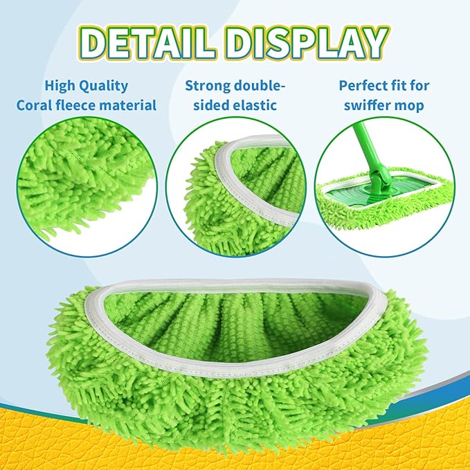 Reusable 100% Coral Fleece Mop Pads Compatible with Swiffer Sweeper, Wet and Dry Flat mop Cover, 3 Pack Washable Pads for Surface/Hardwood Floor Cleaning (Mop is Not Included)