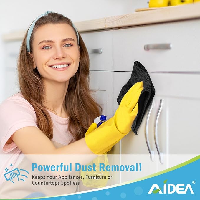 AIDEA Microfiber Cleaning Cloth-12PK, Soft Microfiber Towels for Cars, Absorbent Cleaning Rags, Lint-Free Streak-Free Wash Cloths for House, Kitchen, Window(12in.x12in), Black