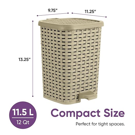 Superior Performance Inc 3.1 Gal. Rattan Style Compact Trash Can (Beige and Brown)