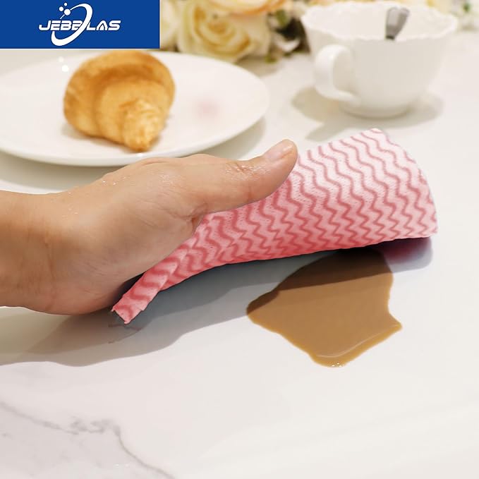 JEBBLAS Handi Wipes Reusable Cloths Dry Cleaning Cloths Dish Towel Kitchen Towel Handy Cleaning Wipes,Pack of 50, Red