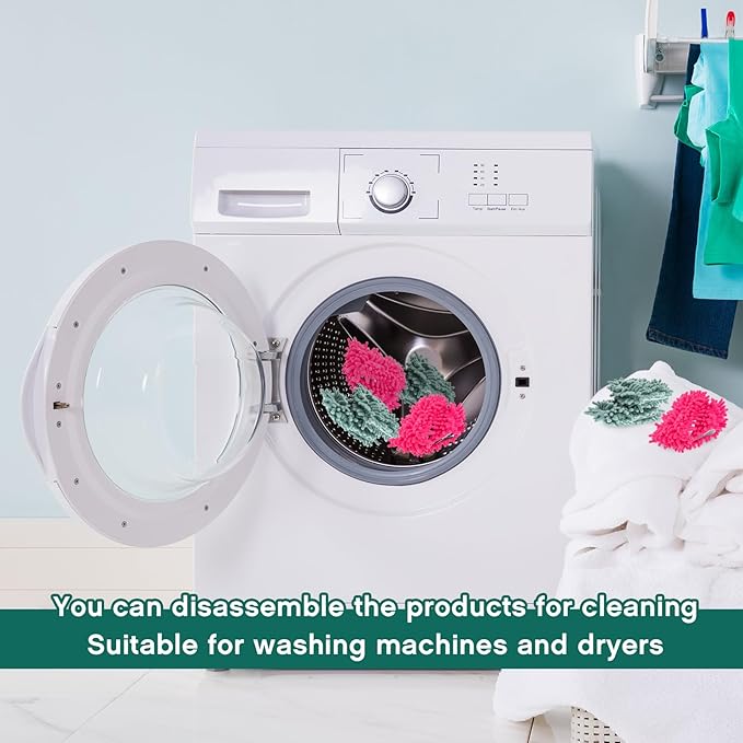 HooLing 2 Pairs Mop Slippers Microfiber Cleaning Dusting Unisex House Washable Mopping Slipper Household Tools for Wood Floor Dust Dirt Tool (Men's 7-9, Women's 8-10,Rose Red, Green)