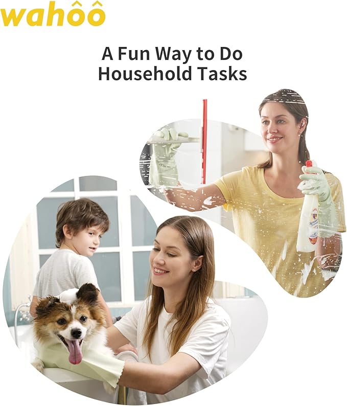 wahoo Skin-Friendly Cleaning Gloves, Reusable Dishwashing Gloves with Flocked Cotton Liner, Dishwashing, Kitchen, Canary Green, Small